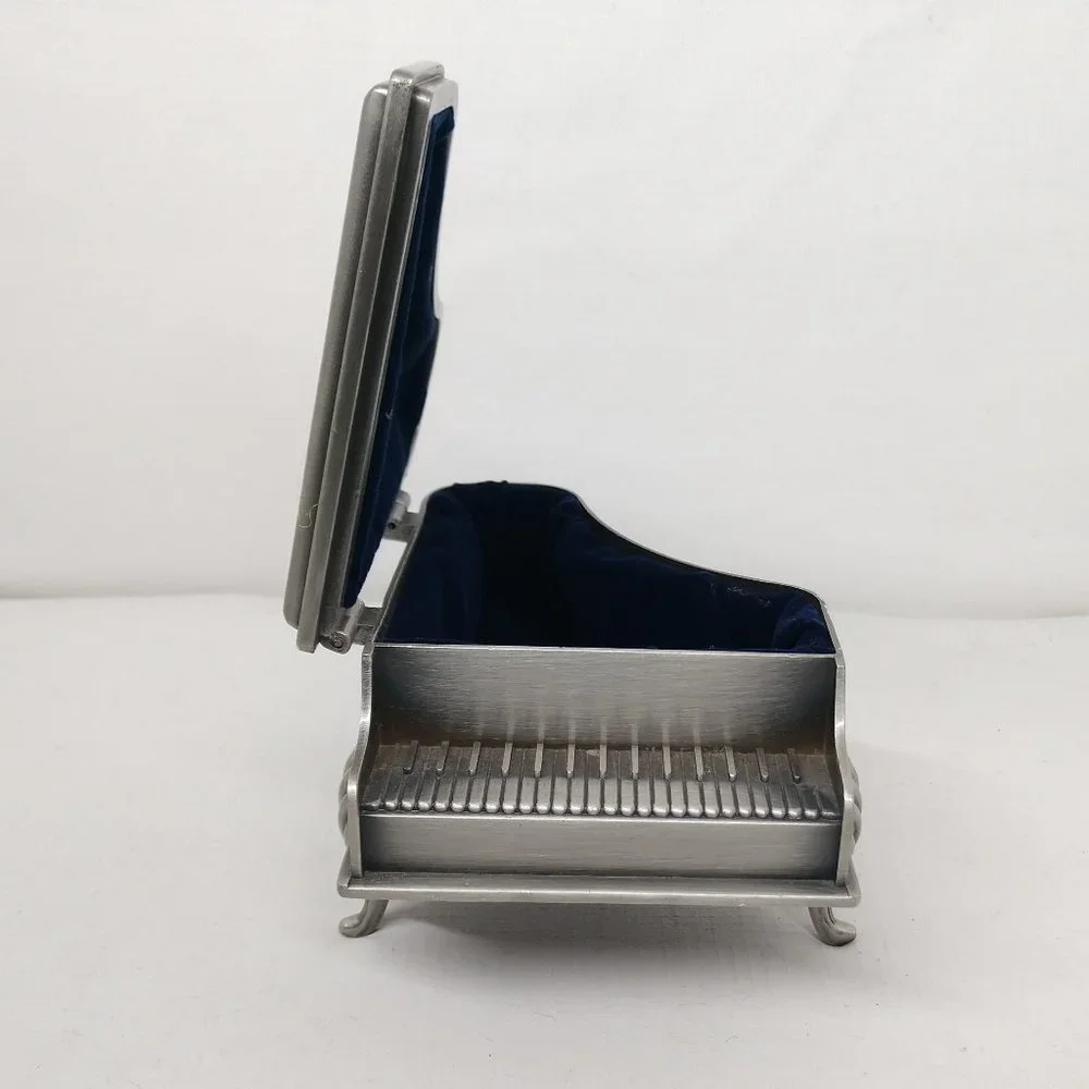 Metal Silver Piano Trinket Jewelry Mini Box Velvet